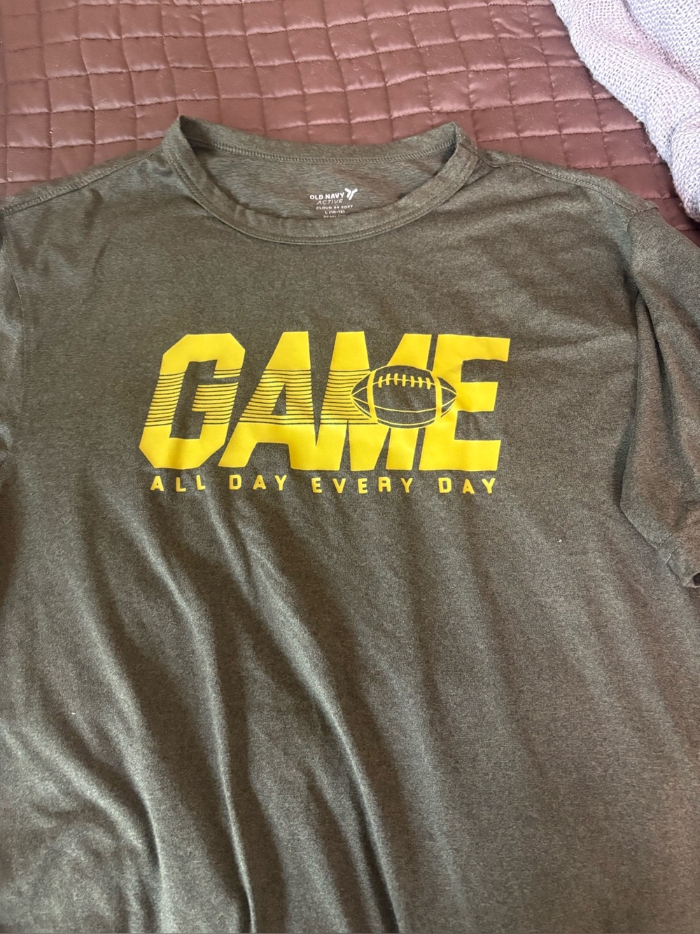 Old Navy Olive Green Tee with Yellow GAME Graphic